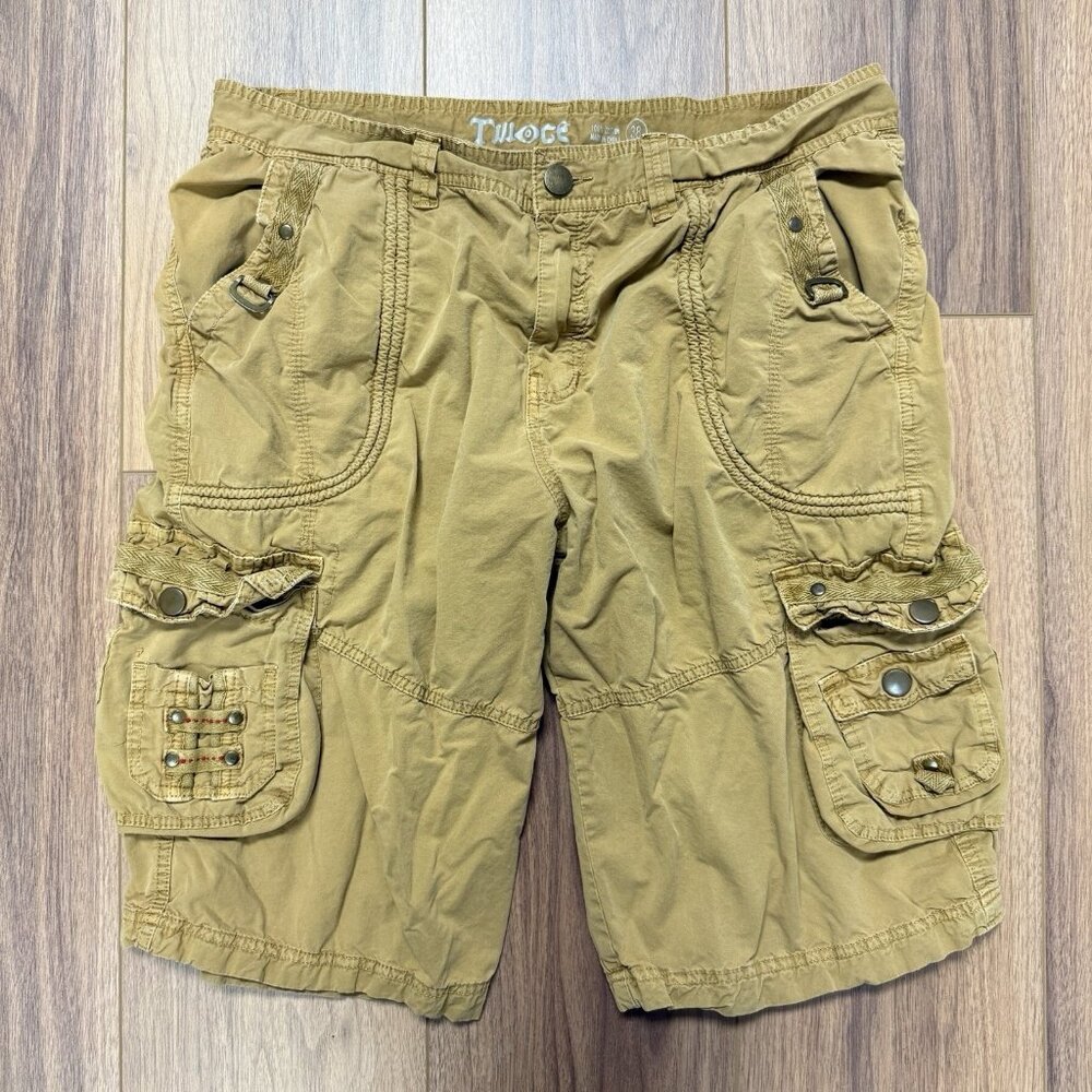 Twoce Y2K Cargo Short Mens 38 (36x12.5) Beige Khaki Utility Grunge Skater Baggy